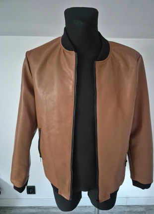 Karmelowa kurtka bomberka ekoskóra L, stan: Nowy bez metki, rozmiar: L, 125,00 zł, 134,15 zł zawiera Ochronę Kupujących